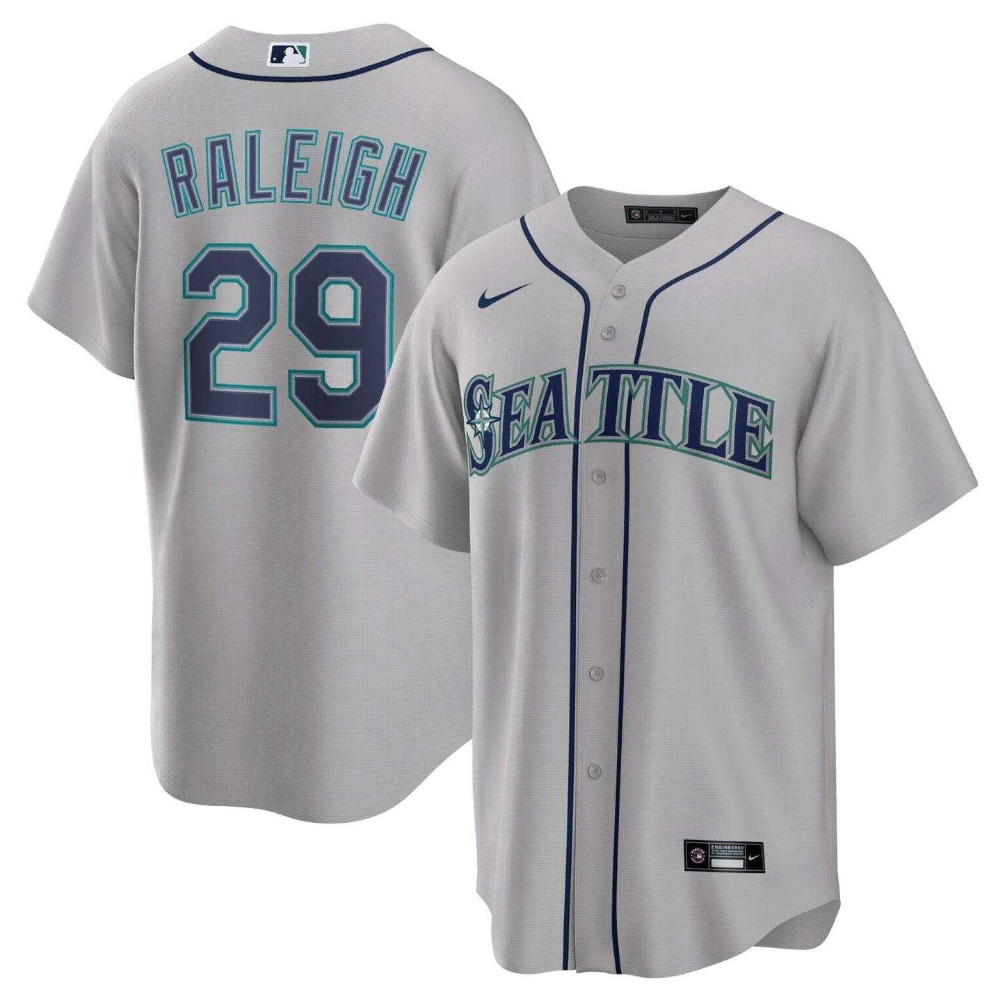 Cal Raleigh Seattle Mariners Road Jersey – Gray baseball jersey product view 1