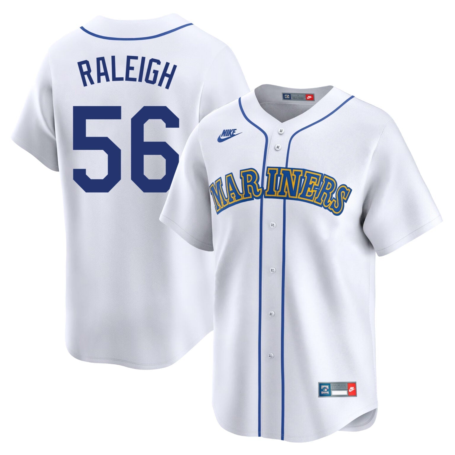 Cal Raleigh Seattle Mariners Throwback Jersey – White baseball jersey product view 1