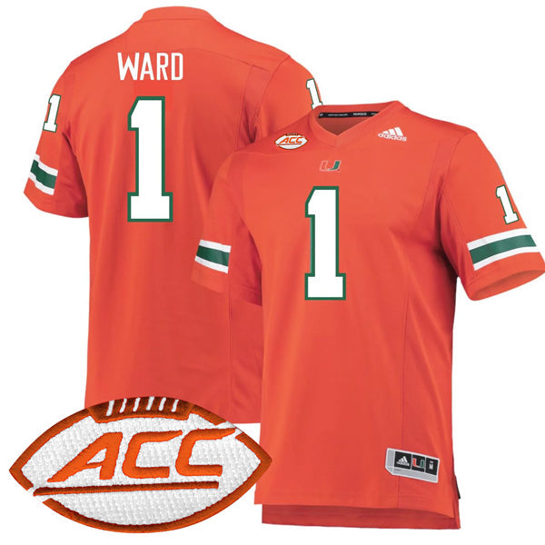 Cam Ward Miami Hurricanes Home Jersey - Orange hockey jersey product view 1