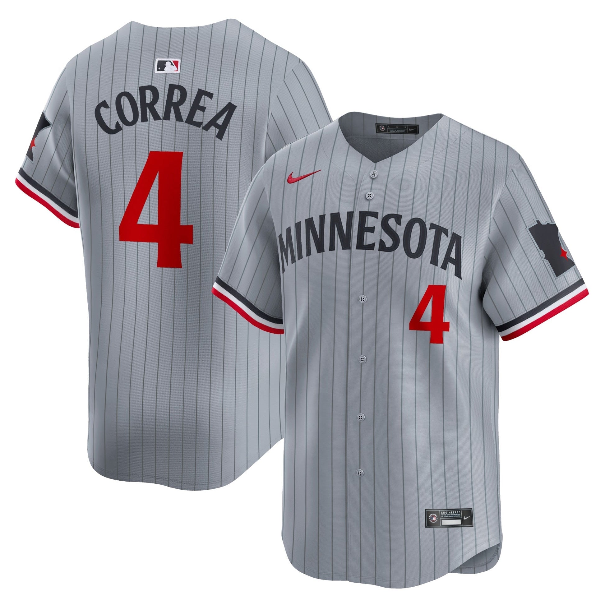 Carlos Correa Minnesota Twins Road Jersey - Gray baseball jersey product view 1