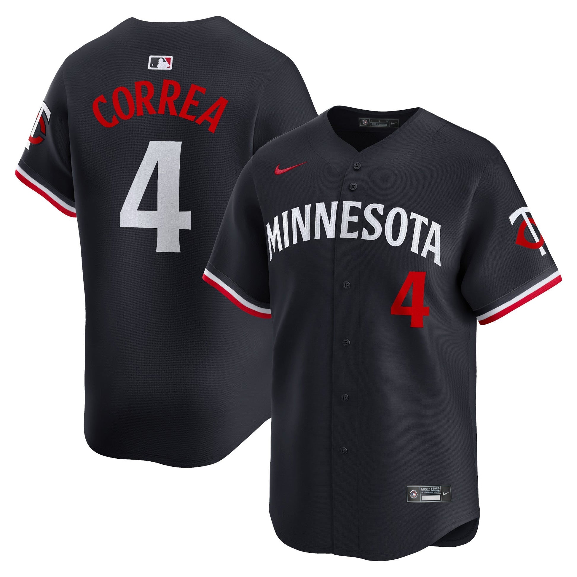 Carlos Correa Minnesota Twins Alternate Jersey - Navy baseball jersey product view 1