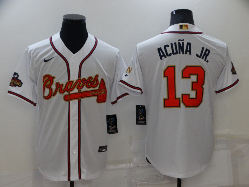 Men's Atlanta Braves Ronald Acuna Jr. #13 White Replica Baseball Jersey1 baseball jersey product view 1