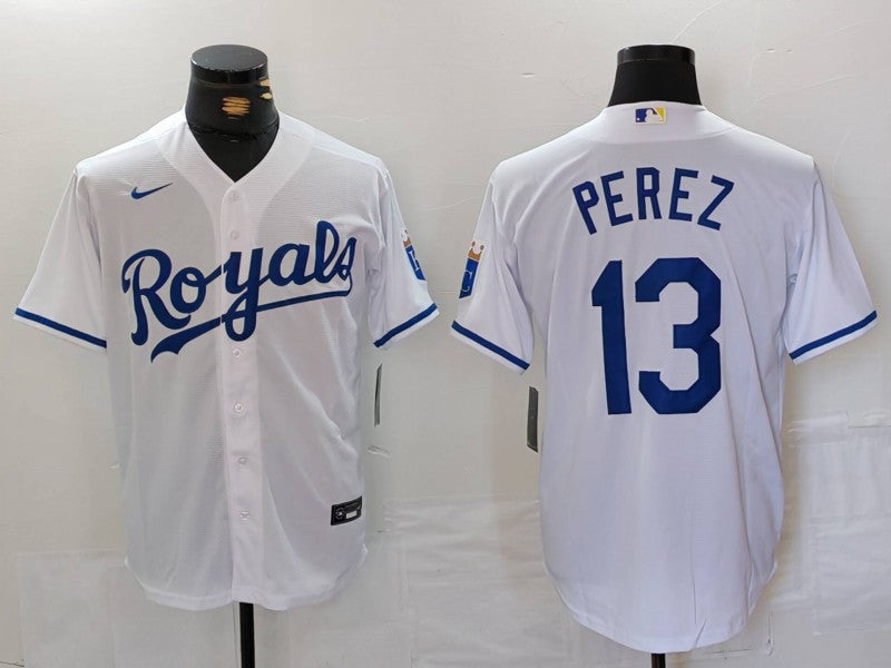 Men's Kansas City Royals Salvador Perez #13 White Home Limited Player Jersey baseball jersey product view 1