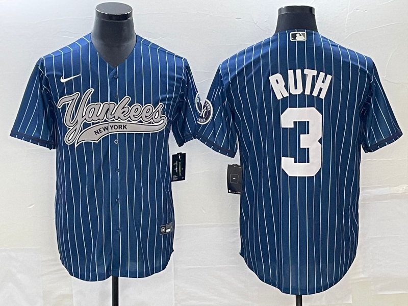 Men's New York Yankees Babe Ruth #3 Blue Player Jersey1 Joint Edition baseball jersey product view 1