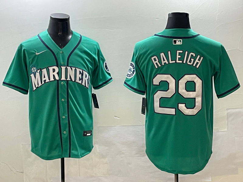 Men's Seattle Mariners Cal Raleigh #29 Aqua Official Replica Player Jersey1 baseball jersey product view 1