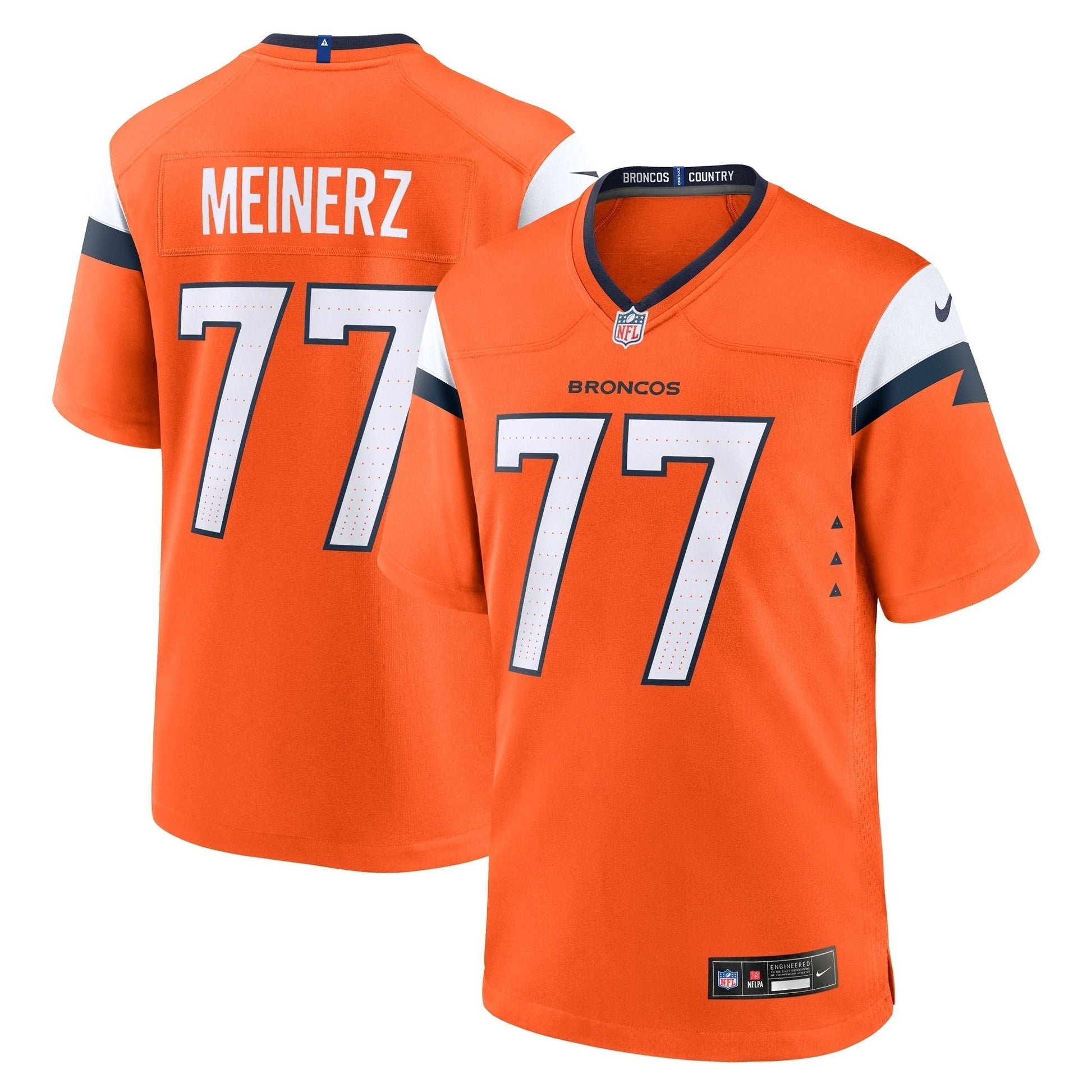 Quinn Meinerz Denver Broncos Nike Team Game Jersey - Orange football jersey product view 1