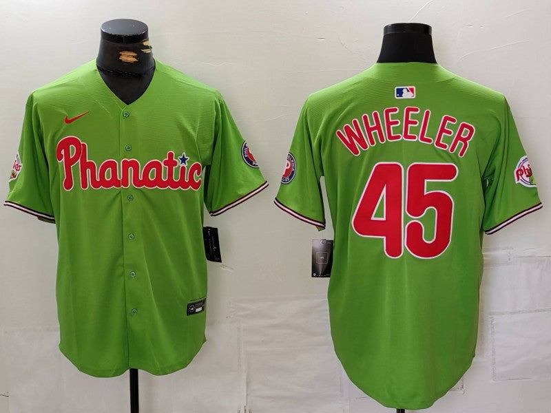 Men's Philadelphia Phillies Zack Wheeler #45 Green Limited Player Jersey1 baseball jersey product view 1