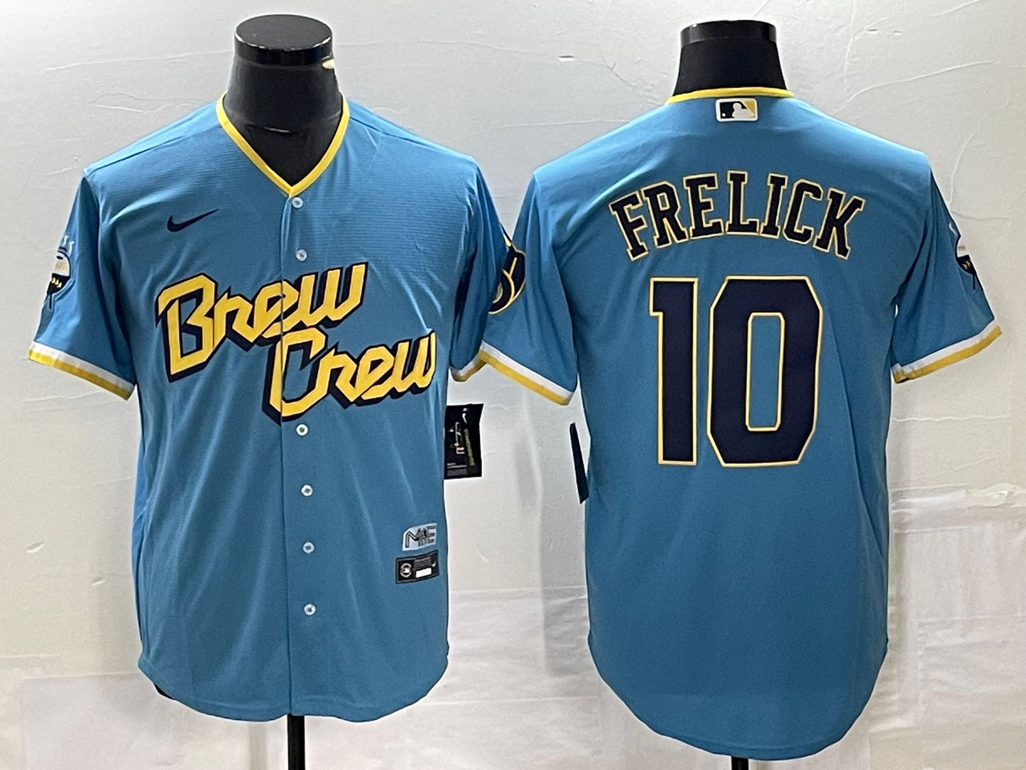 Men's Milwaukee Brewers Sal Frelick #10 Powder Blue 2022 City Connect Replica Player Jersey1 baseball jersey product view 1
