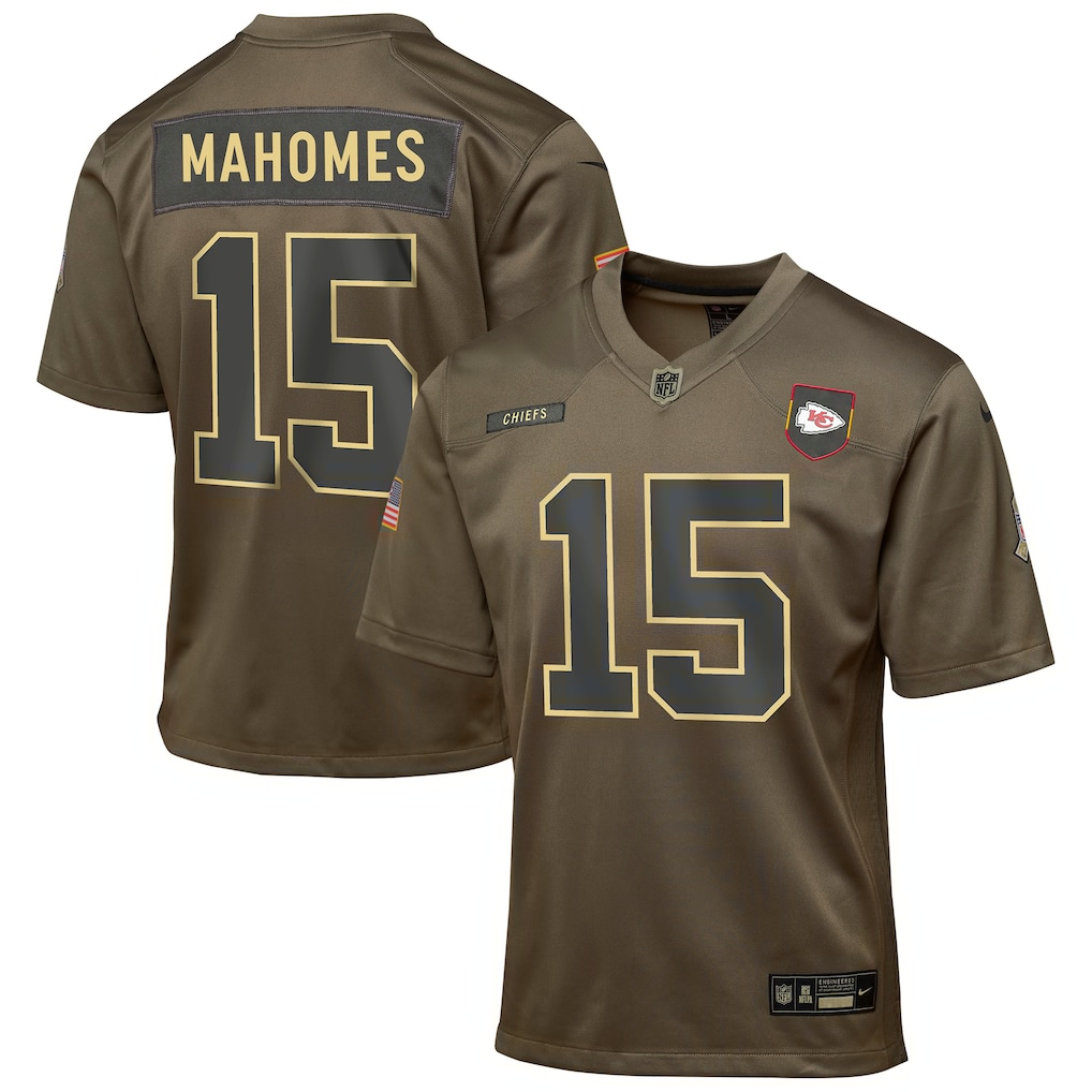 Youth Kansas City Chiefs Patrick Mahomes Nike Olive 2025 Salute to Service Game Jersey football jersey product view 1