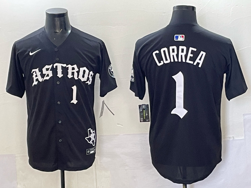 Men's Houston Astros Carlos Correa #1 Black Replica Player Jersey baseball jersey product view 1