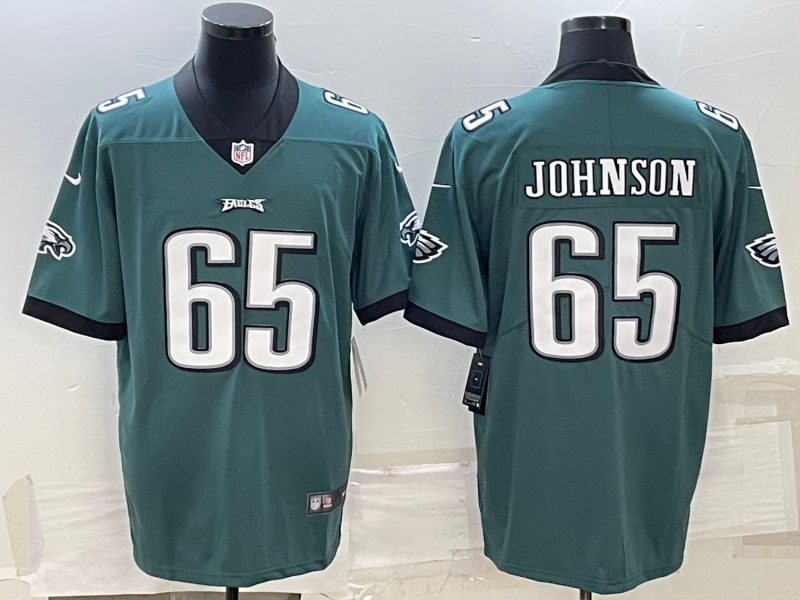 Men's Philadelphia Eagles Fred Johnson #65 Midnight Green Game Jersey1 football jersey product view 1
