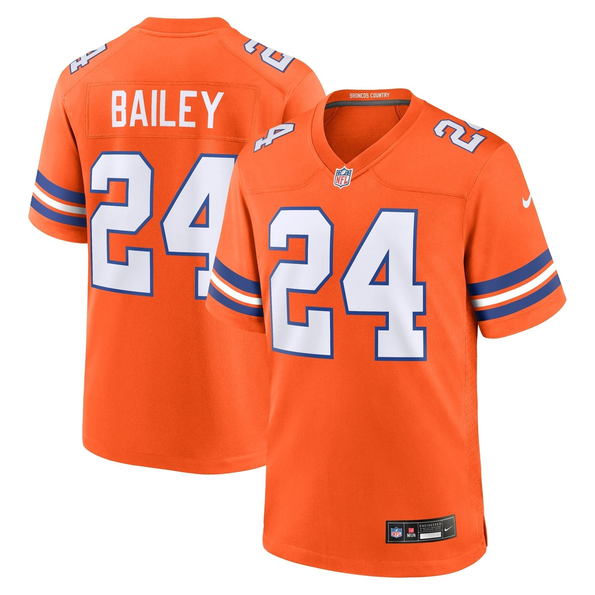Champ Bailey Denver Broncos Nike Mile High Collection 1977 Throwback Retired Game Jersey - Orange football jersey product view 1