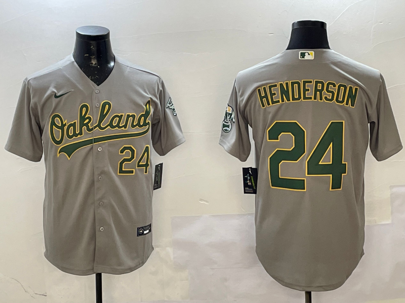 Men's Oakland Athletics Rickey Henderson #24 Gray Replica Player Jersey1 baseball jersey product view 1