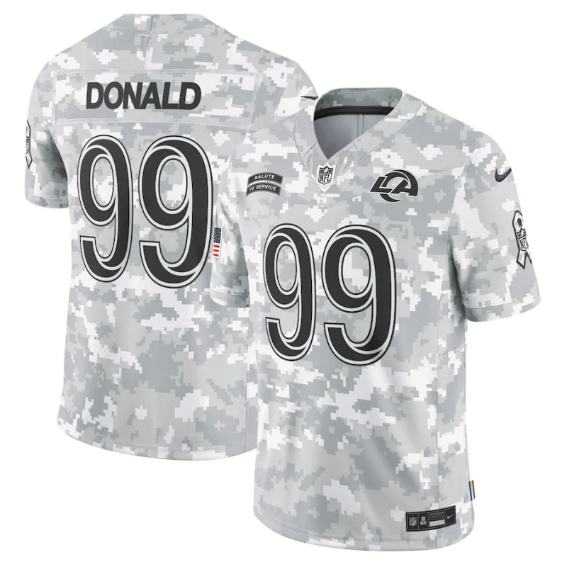 Men's Los Angeles Rams Aaron Donald #99 Arctic Camo 2024 Salute to Service Retired Player Limited Jersey1 football jersey product view 1
