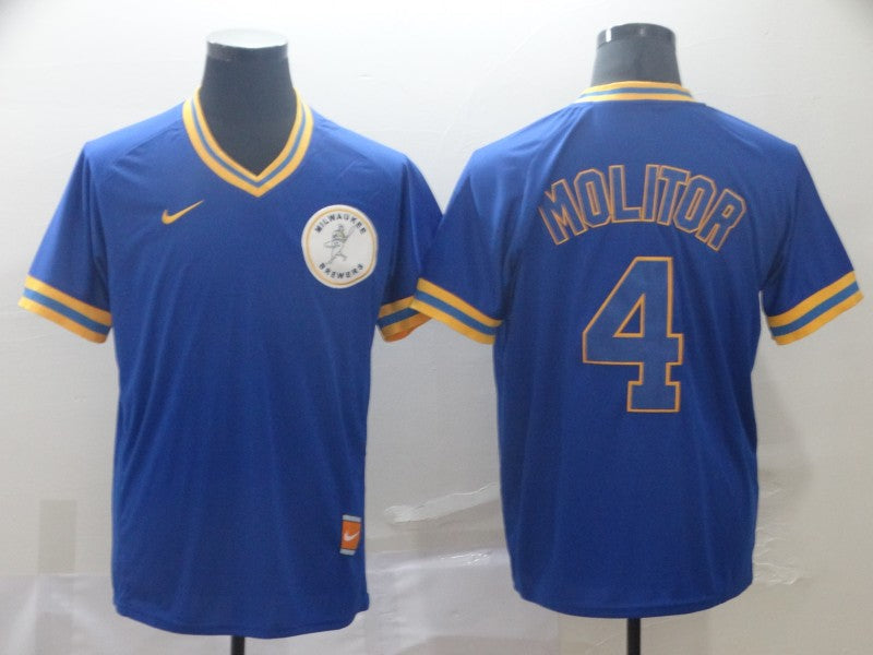 Men's Milwaukee Brewers Paul Molitor #4 Blue Player Jersey1 baseball jersey product view 1