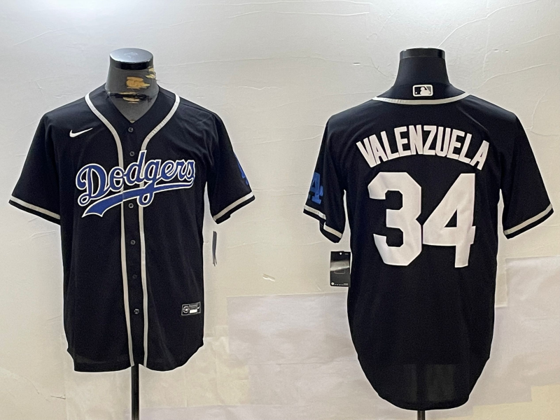 Men's Los Angeles Dodgers Fernando Valenzuela Black Replica Player Jersey1 baseball jersey product view 1