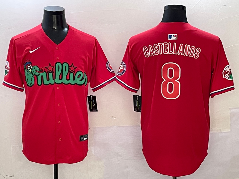Men's Philadelphia Phillies Nick Castellanos #8 Red Player Jersey1 baseball jersey product view 1