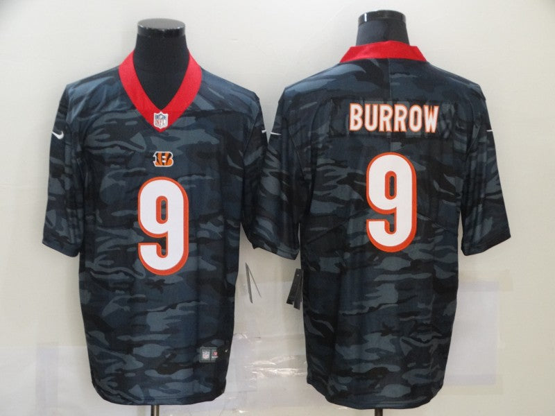 Men's Cincinnati Bengals Joe Burrow #9 Grey Camouflage Game Jersey1 football jersey product view 1