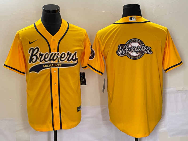Men's Milwaukee Brewers Yellow Replica Team Jersey1 Joint Edition baseball jersey product view 1