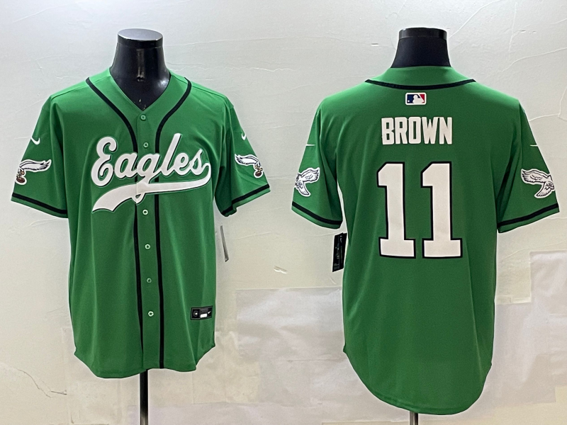 Men's Philadelphia Eagles A.J. Brown #11 Green Team Game Jersey1 football jersey product view 1