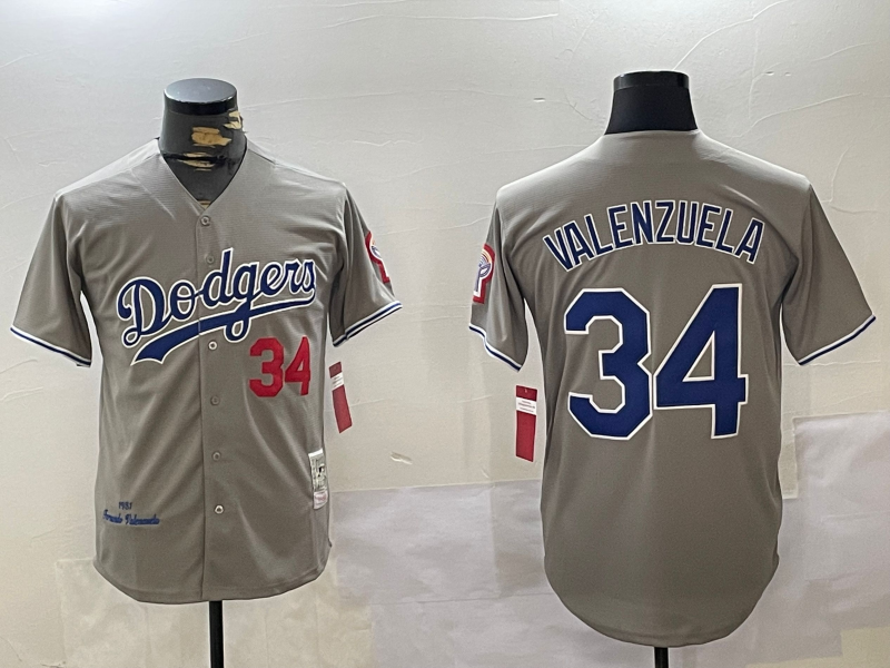 Men's Los Angeles Dodgers Fernando Valenzuela #34 Gray 1981 World Series Baseball Jersey1 baseball jersey product view 1