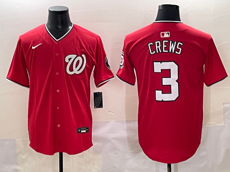 Men's Washington Nationals Dylan Crews #3 Red Replica Player Jersey baseball jersey product view 1