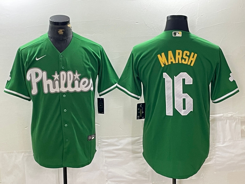 Men's Philadelphia Phillies Brandon Marsh #16 Green Replica Player Jersey1 baseball jersey product view 1