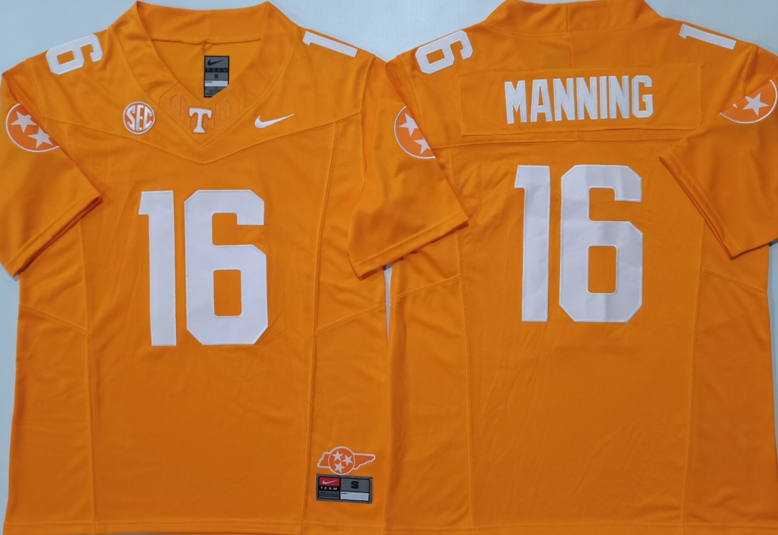 Men's Tennessee Volunteers Manning #16 Orange Game Jersey sports jersey product view 1