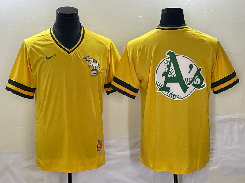 Men's Oakland Athletics Gold Blank Cooperstown Collection Mesh Batting Team Jersey1 baseball jersey product view 1