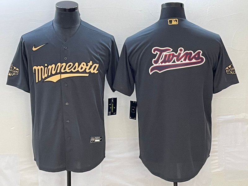 Men's Minnesota Twins Dark Grey Replica Player Logo Jersey1 baseball jersey product view 1