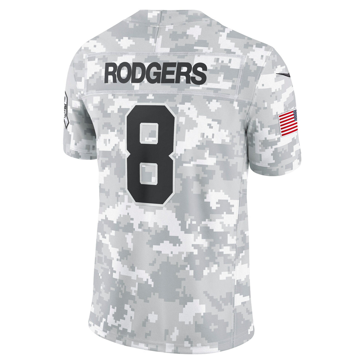 Aaron Rodgers New York Jets Nike 2024 Salute to Service Limited Jersey - Arctic Camo football jersey product view 3