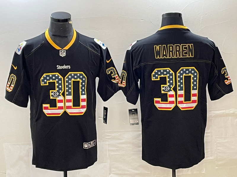 Men's Pittsburgh Steelers Jaylen Warren #30 Black Game Player Jersey1 football jersey product view 1