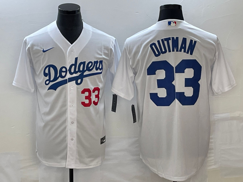 Men's Los Angeles Dodgers James Outman #33 White Home Replica Player Jersey1 baseball jersey product view 1
