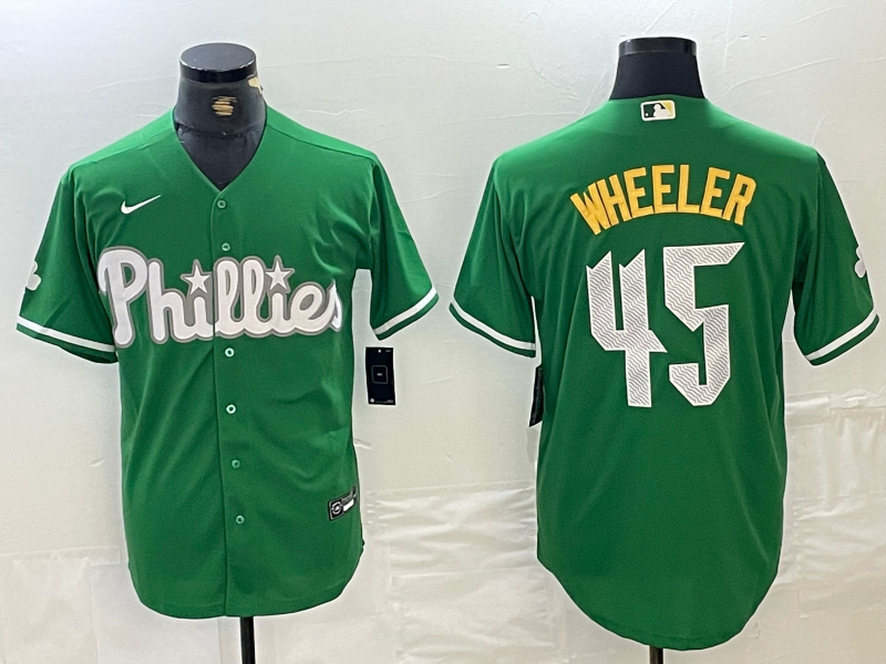 Men's Philadelphia Phillies Zack Wheeler #45 Green Replica Player Jersey1 baseball jersey product view 1