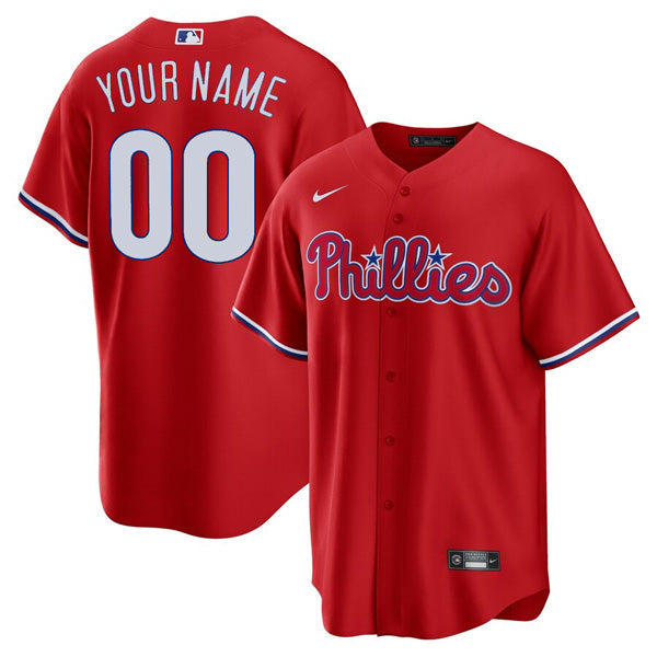 Custom Philadelphia Phillies Alternate Jersey - Red baseball jersey product view 1