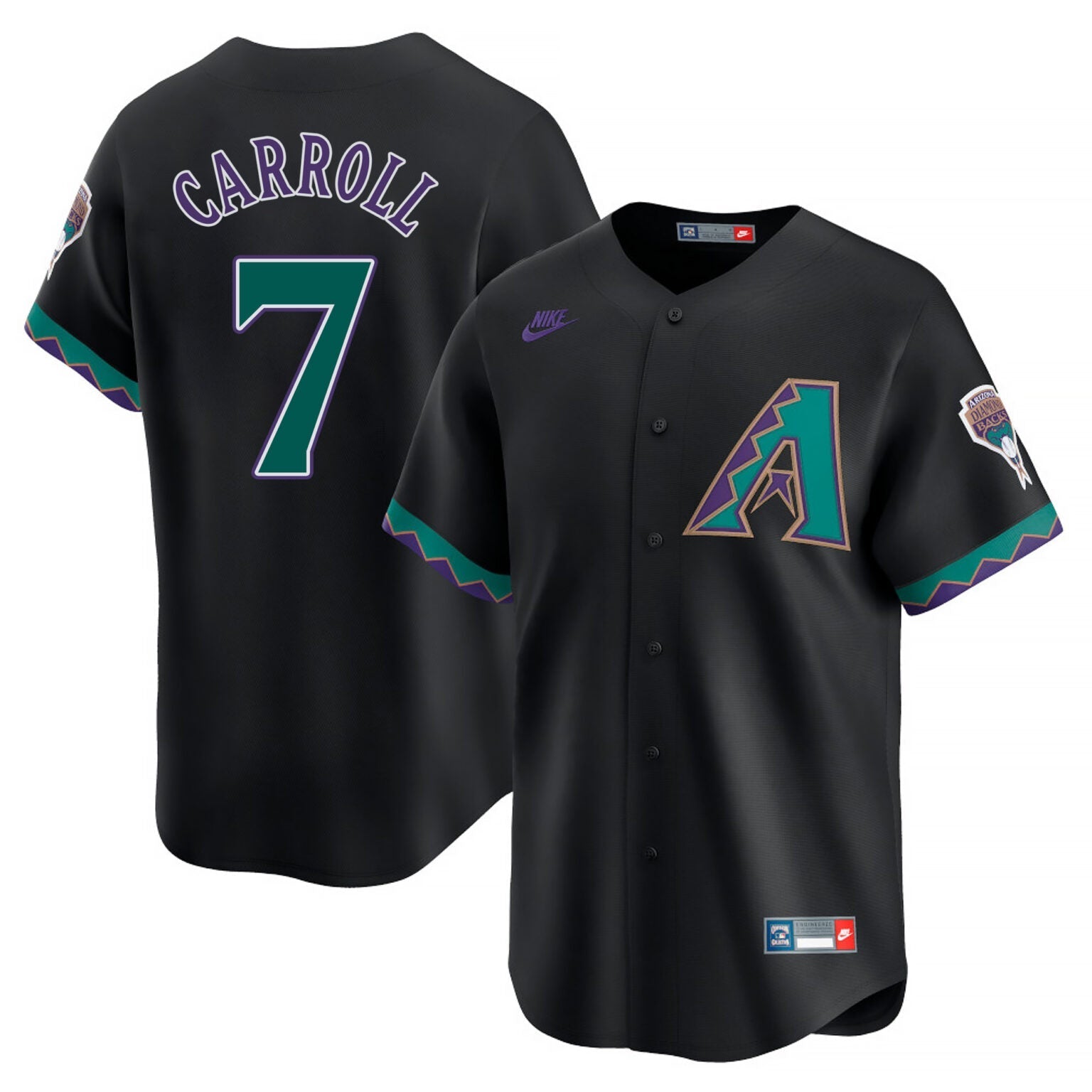 Corbin Carroll Arizona Diamondbacks Cooperstown Jersey – Black baseball jersey product view 1