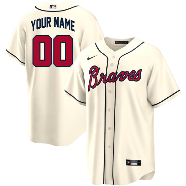 Custom Atlanta Braves Jersey - Cream baseball jersey product view 1