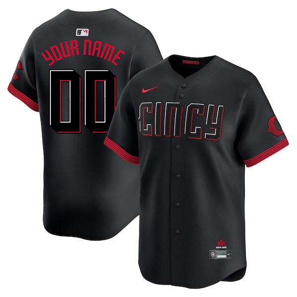 Custom Cincinnati Reds City Connect Jersey - Black baseball jersey product view 1