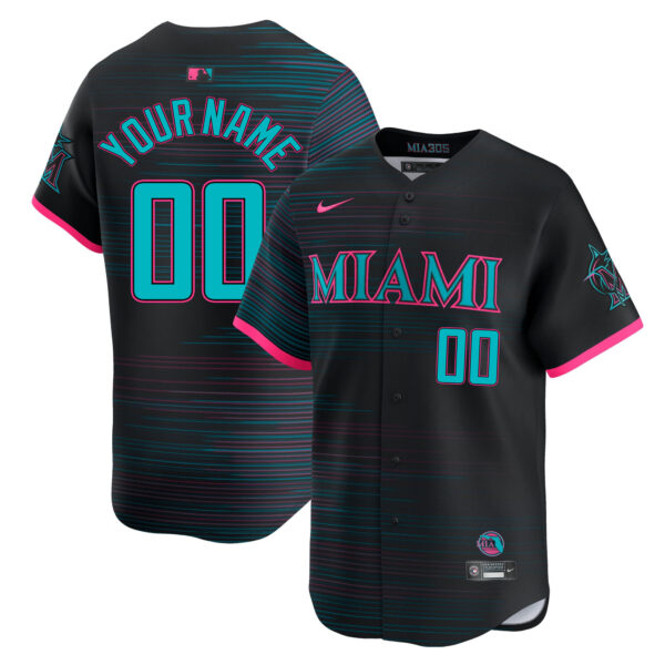 Custom Miami Marlins 2025 City Connect Limited Jersey - Black baseball jersey product view 1