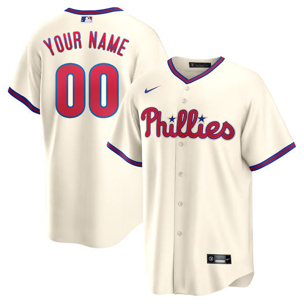 Custom Philadelphia Phillies Alternate Jersey - Cream baseball jersey product view 1