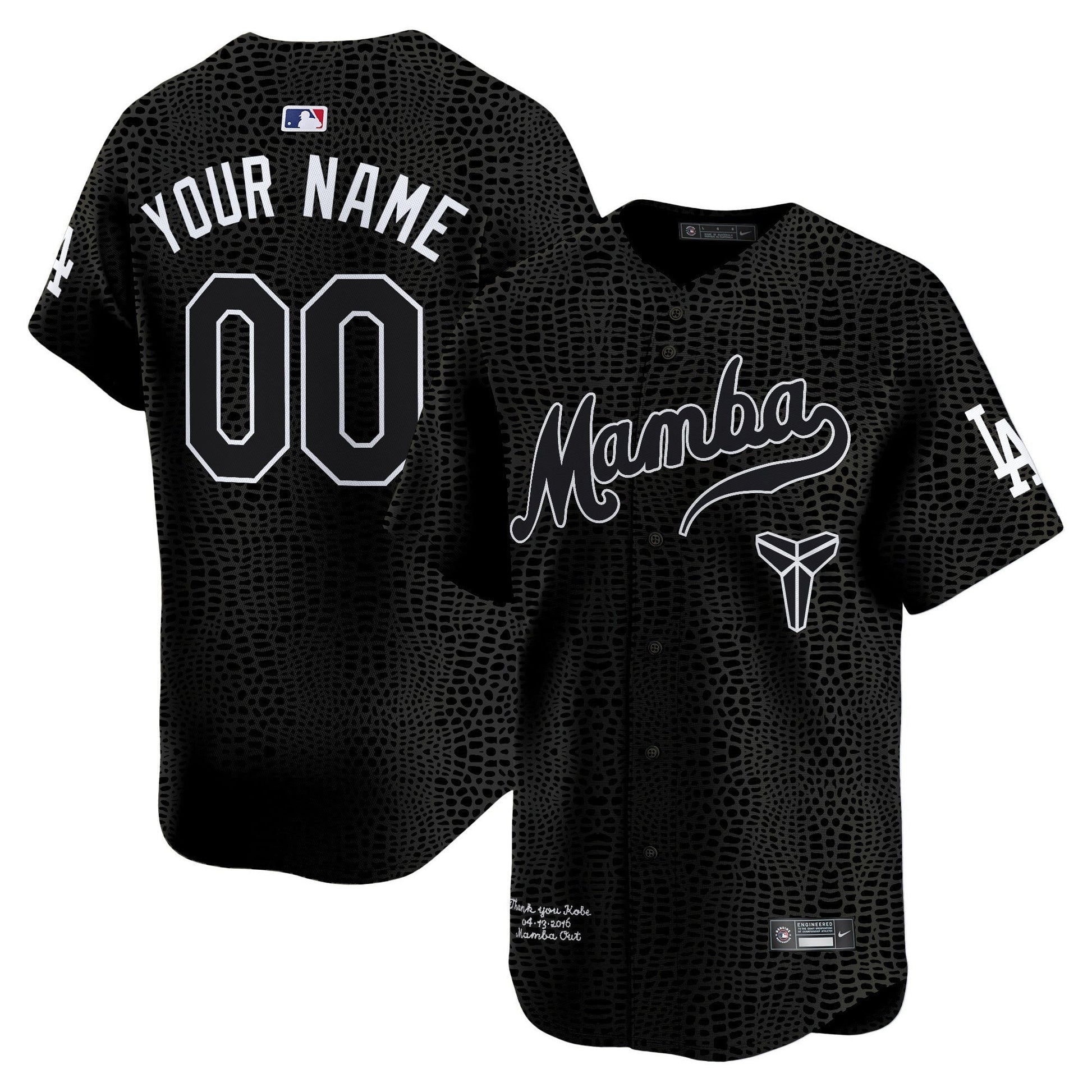 Custom Los Angeles Dodgers Kobe Honor Collection Jersey - Black Mamba baseball jersey product view 1