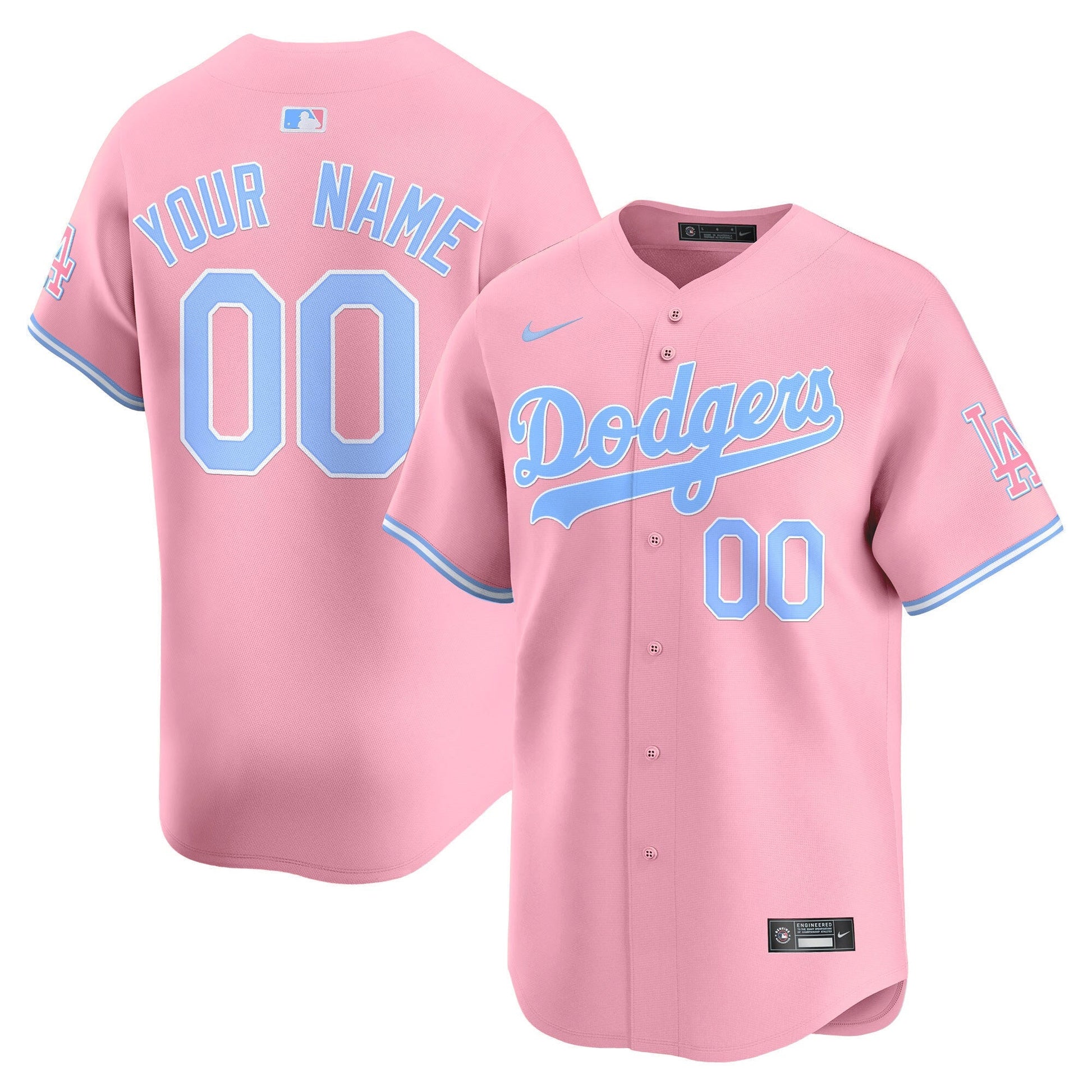 Custom Los Angeles Dodgers Bubblegum Jersey - Pink baseball jersey product view 1