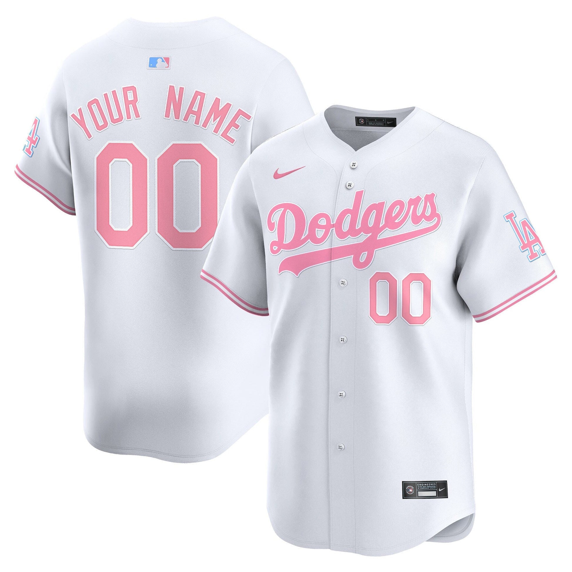 Custom Los Angeles Dodgers Bubblegum Jersey - White baseball jersey product view 1