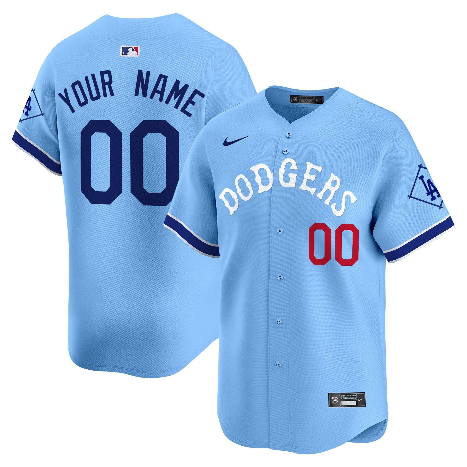 Custom Los Angeles Dodgers Dodgers Tribute Jersey - Light Blue baseball jersey product view 1