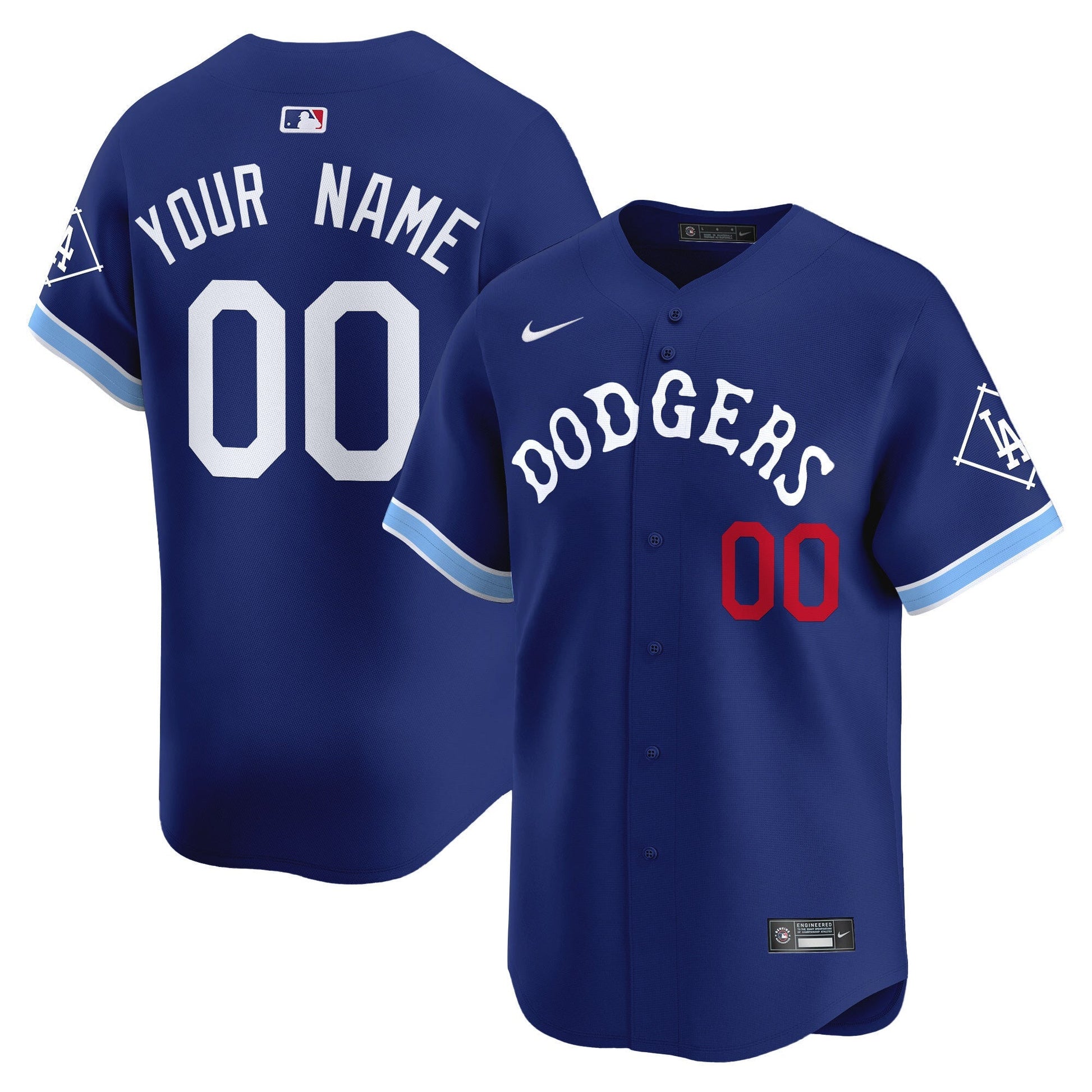 Custom Los Angeles Dodgers Dodgers Tribute Jersey - Royal Blue baseball jersey product view 1