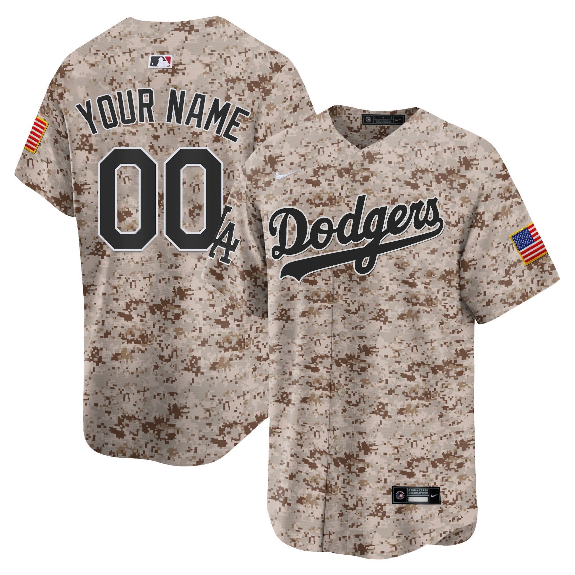 Custom Los Angeles Dodgers USMC Jersey - Desert Camo baseball jersey product view 1
