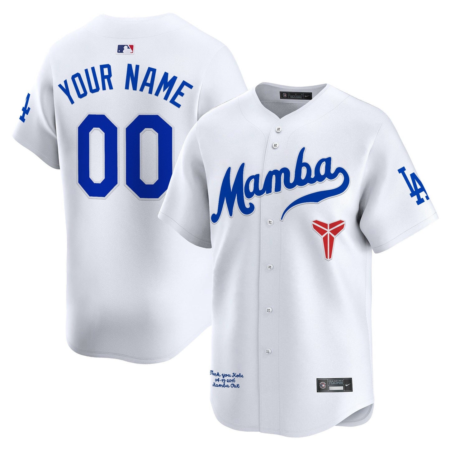 Custom Los Angeles Dodgers Kobe Honor Collection Jersey - White baseball jersey product view 1