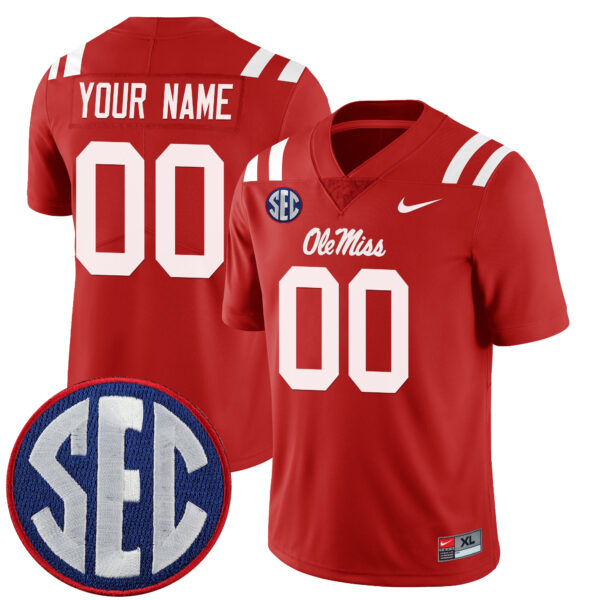Custom Ole Miss Rebels Jersey - Red sports jersey product view 1