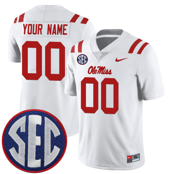 Custom Ole Miss Rebels Jersey - White sports jersey product view 1