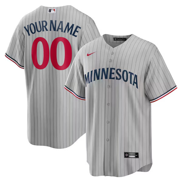 Custom Minnesota Twins Road Jersey - Gray Pinstripe baseball jersey product view 1